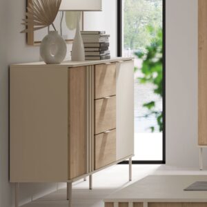 Sideboard Rodgau mit Türen aus Holz 165x40x92cm Kaschmir Eiche Artisan 40x92x165cm Spanplatte Beige Feldmann-Wohnen Möbel Schlafzimmermöbel Kommoden