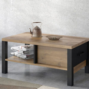 wohnli-moebel-suche-M26096569-1 Couchtisch mit Schublade 90x56x42cm; Appenzeller Fichte - schwarz 56x42x90cm Spanplatte Braun Feldmann-Wohnen Möbel Wohnzimmermöbel Couchtische