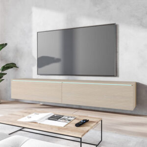 Lowboard D mit Klappen 180x33x30cm Gaia Oak Lamellen 33x30x180cm Spanplatte Beige Feldmann-Wohnen Möbel Wohnzimmermöbel TV-Möbel