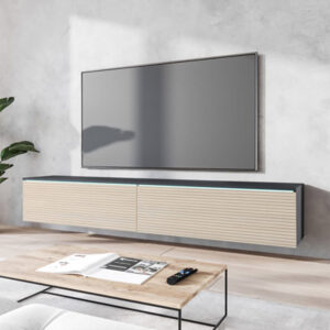 wohnli-moebel-suche-M26096677-1 Lowboard D mit Klappen 180x33x30cm Matera / Gaia Oak Lamellen 33x30x180cm Spanplatte Beige Feldmann-Wohnen Möbel Wohnzimmermöbel TV-Möbel