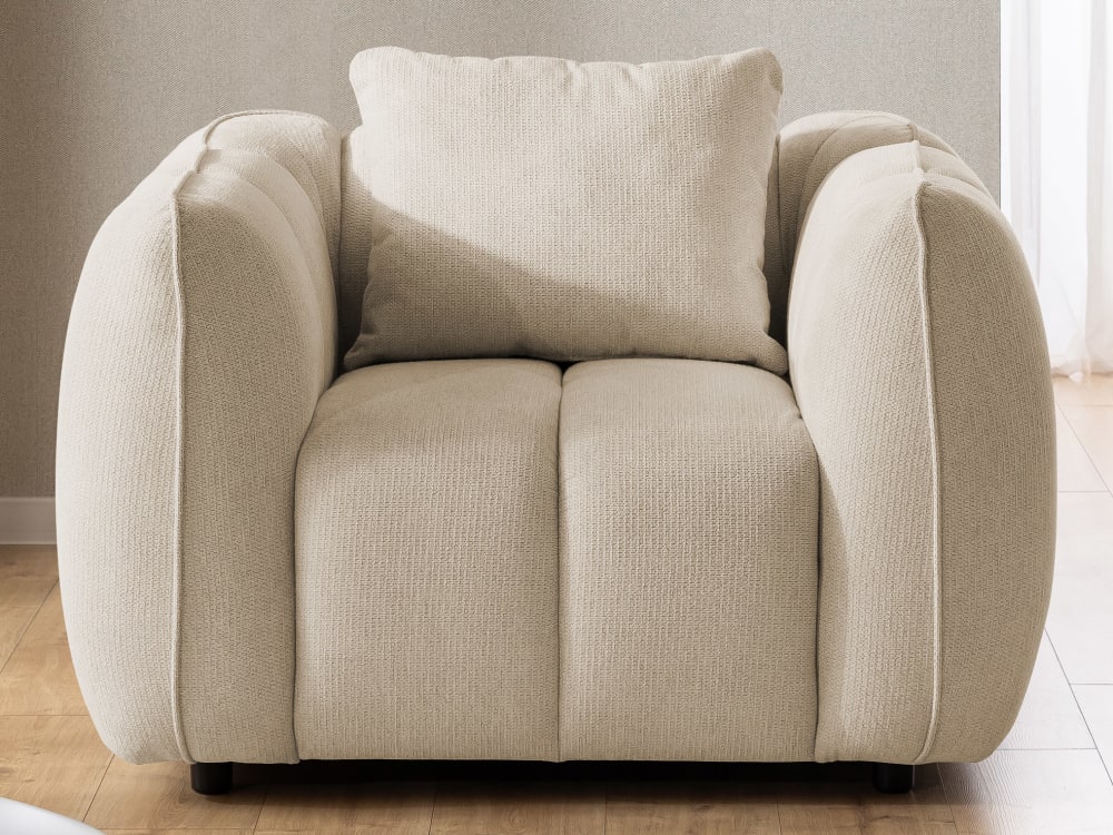 Komfortabler Sessel in tief gesteppter Bubble-Optik aus Strukturstoff 89x69x115cm Holz Beige S-Style Sofas und Sessel Sessel, Poufs und Fußbänke Sessel