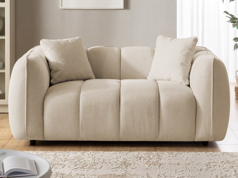 2-Sitzer-Sofa in tief gesteppter Bubble-Optik aus Strukturstoff 89x69x172cm Holz Beige S-Style Sofas und Sessel Sofas 2-Sitzer-Sofas & 3-Sitzer-Sofas