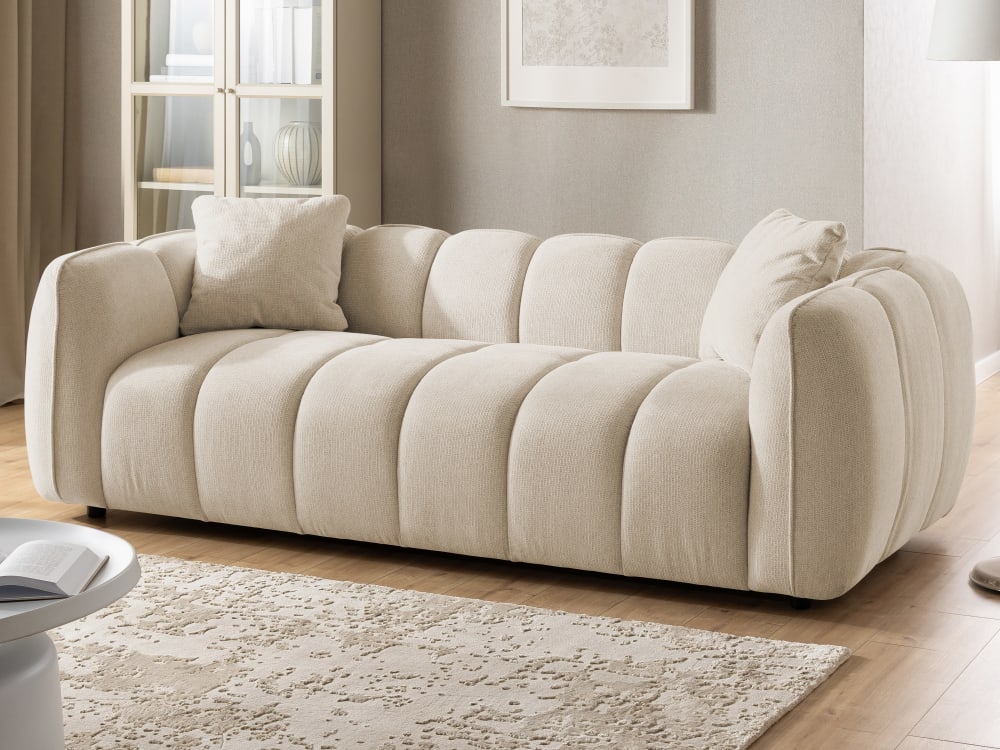 Polstergarnitur 3+2+1 in tief gesteppter Bubble-Optik 89x69x228cm Holz Beige S-Style Sofas und Sessel Sofas 2-Sitzer-Sofas & 3-Sitzer-Sofas
