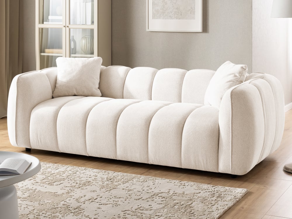 Polstergarnitur 3+2 in tief gesteppter Bubble-Optik 89x69x228cm Holz Beige S-Style Sofas und Sessel Sofas 2-Sitzer-Sofas & 3-Sitzer-Sofas