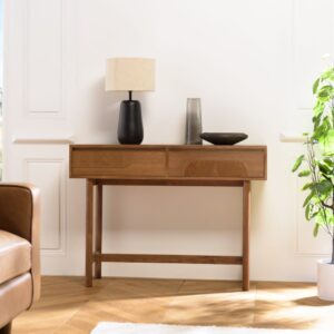 Konsole in Naturfarbe mit 2 Schubladen 110x80x33cm Holz Braun MACABANE Möbel Wohnzimmermöbel Konsolentische