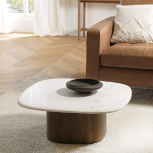 Couchtisch 80 x 75 cm 81x32x76cm Marmor Beige MACABANE Möbel Wohnzimmermöbel Couchtische