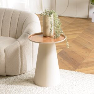 Runder Beistelltisch 40 x 40 cm 40x52x40cm Stahl Beige MACABANE Möbel Wohnzimmermöbel Beistelltische