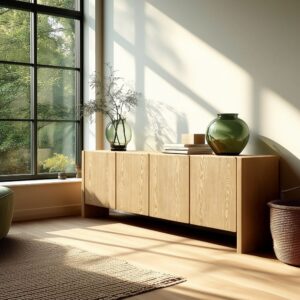 wohnli-moebel-suche-M26098562-1 Sideboard L213 in Naturfarbe mit 4 Türen 213x83x35cm Holz Braun MACABANE Möbel Esszimmermöbel Sideboards, Highboards & niedrige Anrichten
