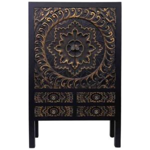 wohnli-moebel-suche-M26098710-1 Kleiderschrank aus Holz mit 4 Schubladen und 2 Türen 63x100x26cm Spanplatte Schwarz Wanderlust deco Möbel Schlafzimmermöbel Schränke