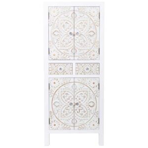 Kleiderschrank aus Holz mit 2 Schubladen und 4 Türen 50x121x34cm Spanplatte Weiß Wanderlust deco Möbel Schlafzimmermöbel Schränke