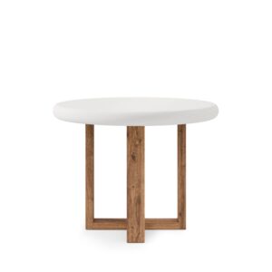 wohnli-moebel-suche-M26099676-1 Runder Tisch mit weißer Zementplatte (100 cm) und Beinen aus Eiche 100x75x100cm Beton Weiß Koketto Home Möbel Esszimmermöbel Esstische