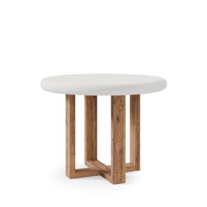 wohnli-moebel-suche-M26099676 Wohnli Möbelsuche - Runder Tisch mit weißer Zementplatte (100 cm) und Beinen aus Eiche