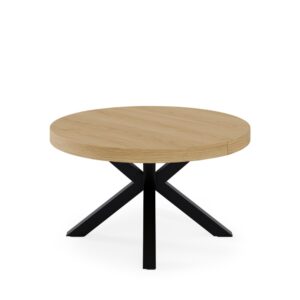 wohnli-moebel-suche-M26099702-1 Ausziehbarer Rundtisch (120 cm) aus Eiche mit schwarzen Beinen 120x77x120cm Holz Schwarz Koketto Home Möbel Esszimmermöbel Esstische