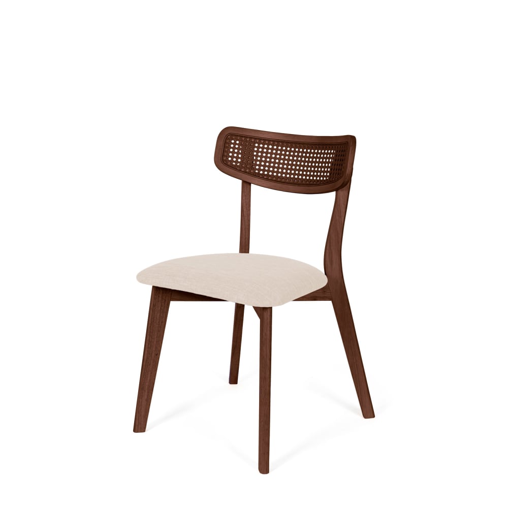 wohnli-moebel-suche-M26099711 Wohnli Möbelsuche - Esszimmerstuhl aus Nussbaum und Beige mit Gitterrückenlehne