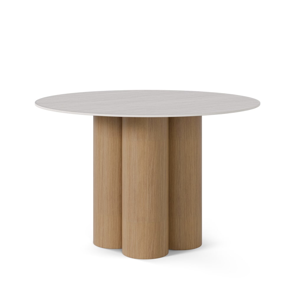 wohnli-moebel-suche-M26099714 Wohnli Möbelsuche - Runder Tisch mit 120 cm großer Platte in Beige und Gestell aus Eiche