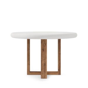 Runder Tisch mit weißer Zementplatte (120 cm) und Beinen aus Eiche 120x75x120cm Beton Weiß Koketto Home Möbel Esszimmermöbel Esstische