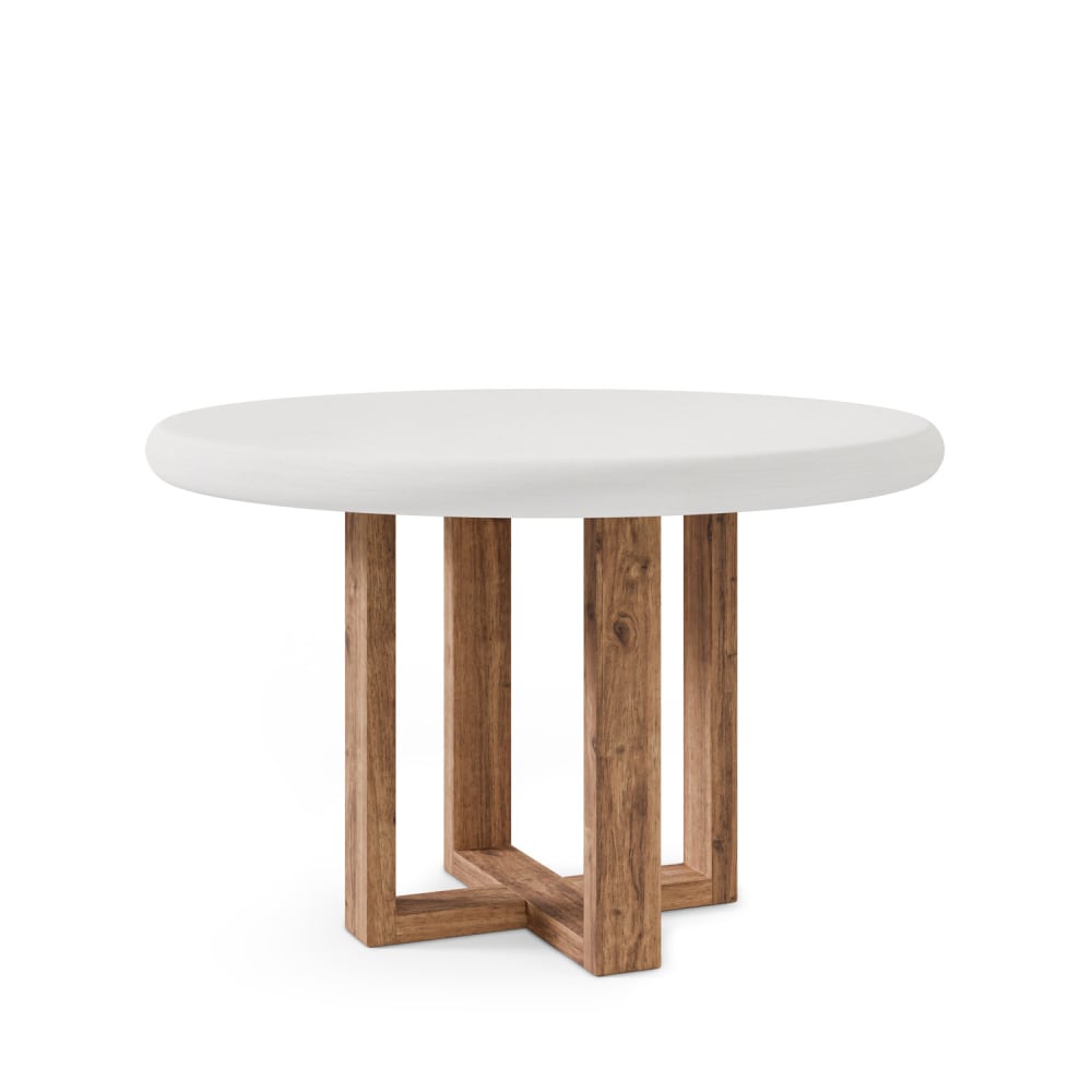 wohnli-moebel-suche-M26099715 Wohnli Möbelsuche - Runder Tisch mit weißer Zementplatte (120 cm) und Beinen aus Eiche