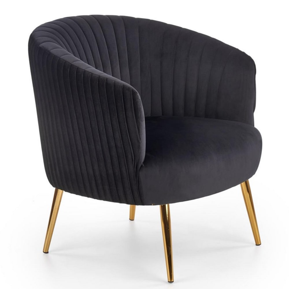 wohnli-moebel-suche-M26099743 Wohnli Möbelsuche - Cabriolet-Sessel aus schwarzem Samt mit goldenen Metallbeinen
