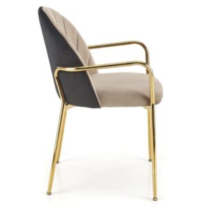 Stuhl mit goldfarbener Metallstruktur im zweifarbigen Design 57x80x53cm Samt Beige MSO Möbel Esszimmermöbel Stühle