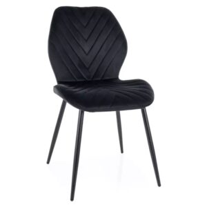 wohnli-moebel-suche-M26099783 Wohnli Möbelsuche - Schwarzer Samtstuhl mit mattschwarzem Metallgestell in modernem Design