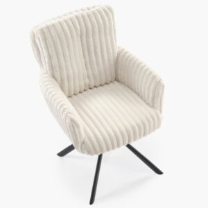 wohnli-moebel-suche-M26099797-1 Beigefarbener Drehstuhl aus geripptem Stoff mit Metallbeinen 68x93x62cm Samt Beige MSO Möbel Esszimmermöbel Stühle