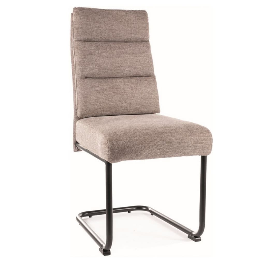 Wohnli Möbelsuche - Designerstuhl aus beigem Stoff mit schwarzem Metallgestell