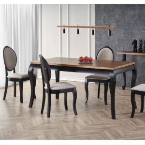 wohnli-moebel-suche-M26099862-1 Schwarz-beiger Medaillonstuhl aus Holz 53x96x44cm Stoff Schwarz MSO Möbel Esszimmermöbel Stühle