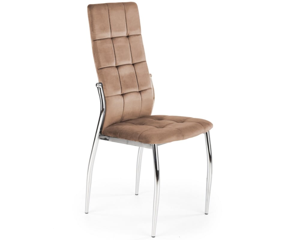 wohnli-moebel-suche-M26099864 Wohnli Möbelsuche - Esszimmerstuhl aus beigem Samt mit Metallbeinen