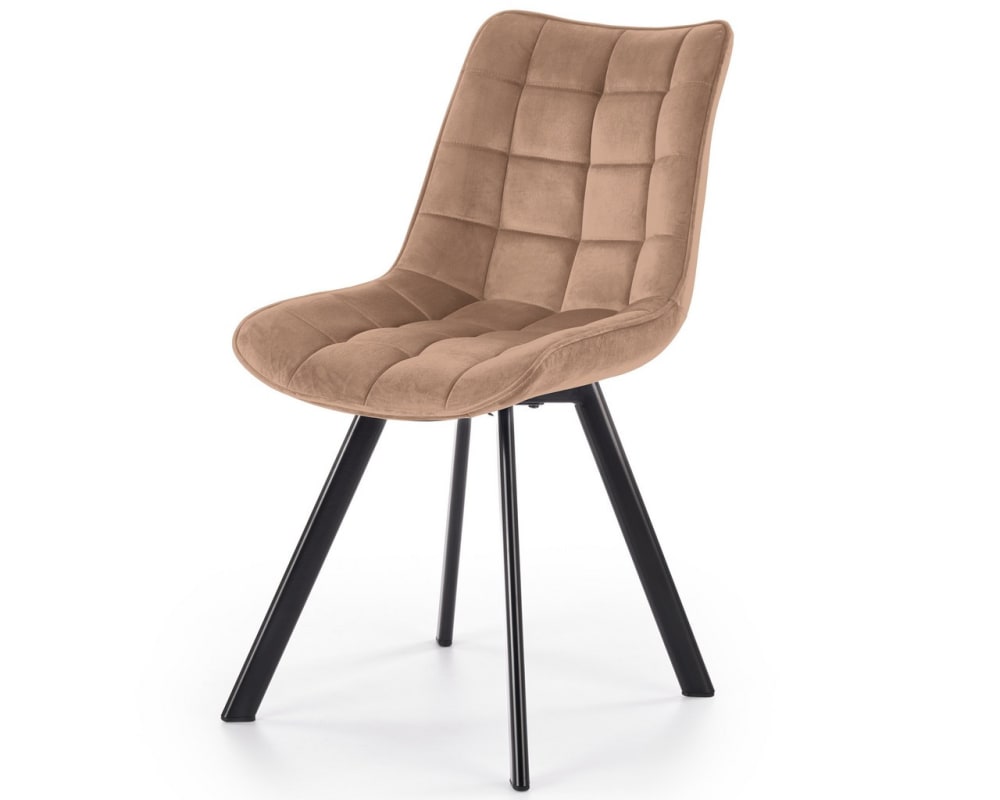 wohnli-moebel-suche-M26099867 Wohnli Möbelsuche - Designstuhl aus beigem Samt mit schwarzen Metallbeinen