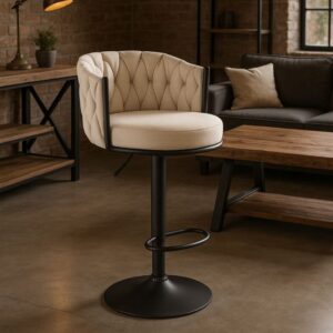 wohnli-moebel-suche-M26099875-1 Barstuhl aus beigem Stoff mit schwarzem Metallgestell 54x90x53cm Stoff Beige MSO Möbel Wohnzimmermöbel Hocker