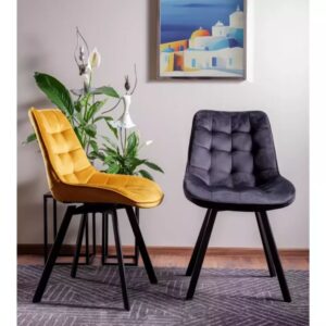wohnli-moebel-suche-M26099893-1 Grauer Samtstuhl auf mattschwarzem Metalldrehgestell 51x88x51cm Samt Grau MSO Möbel Esszimmermöbel Stühle
