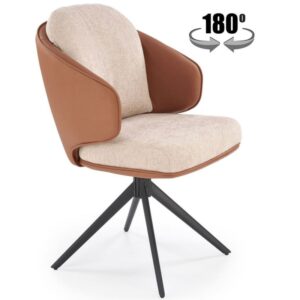 Wohnli Möbelsuche - Designer-Drehstuhl aus braunem Öko-Leder und beigem Stoff