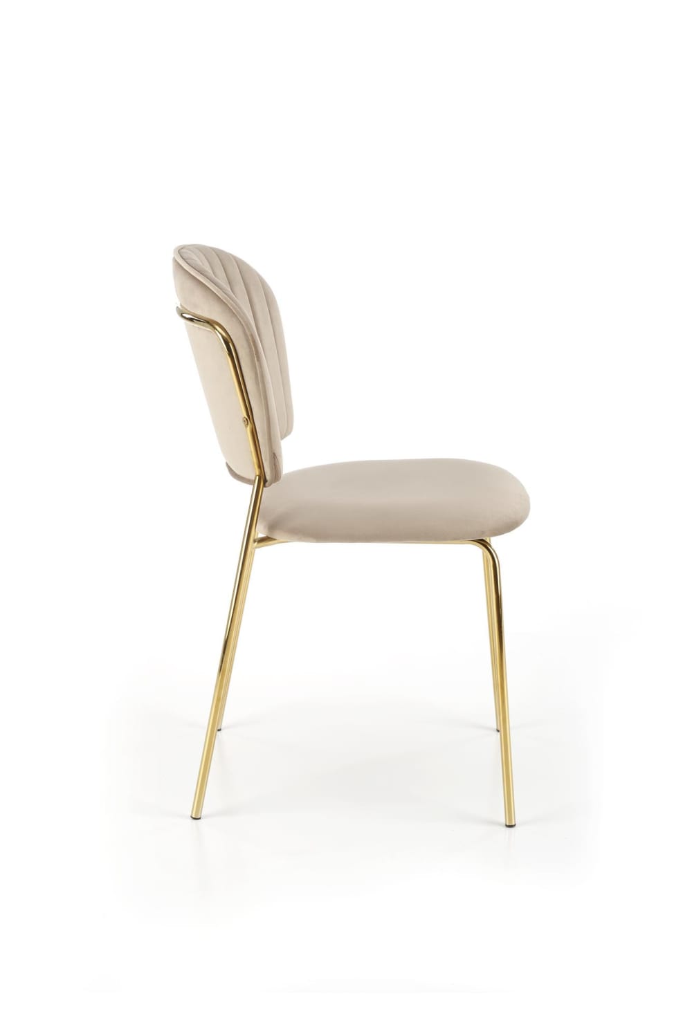 Designerstuhl aus beigem Samt mit feiner goldfarbener Metallstruktur 56x85x47cm Samt Beige MSO Möbel Esszimmermöbel Stühle