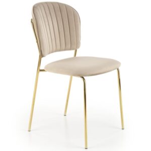 wohnli-moebel-suche-M26099947 Wohnli Möbelsuche - Designerstuhl aus beigem Samt mit feiner goldfarbener Metallstruktur