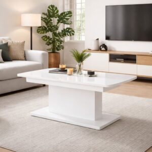 Weißer ausziehbarer und höhenverstellbarer Tisch 126x56x70cm Holz Weiß MSO Möbel Esszimmermöbel Esstische