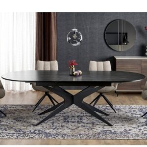 wohnli-moebel-suche-M26100590-1 Schwarzer ovaler ausziehbarer Tisch mit zentralem Bein 180 - 240 cm 180x76x100cm Holz Schwarz MSO Möbel Esszimmermöbel Esstische
