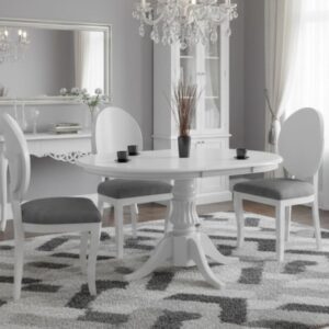 wohnli-moebel-suche-M26100597-1 Ausziehbarer runder Tisch mit weißem Mittelbein 90-124 cm 90x75x90cm Holz Weiß MSO Möbel Esszimmermöbel Esstische