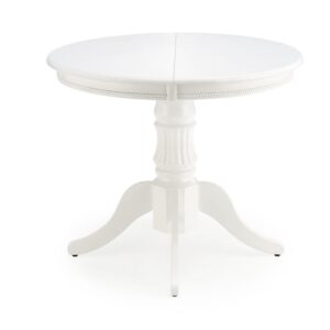 wohnli-moebel-suche-M26100597 Wohnli Möbelsuche - Ausziehbarer runder Tisch mit weißem Mittelbein 90-124 cm