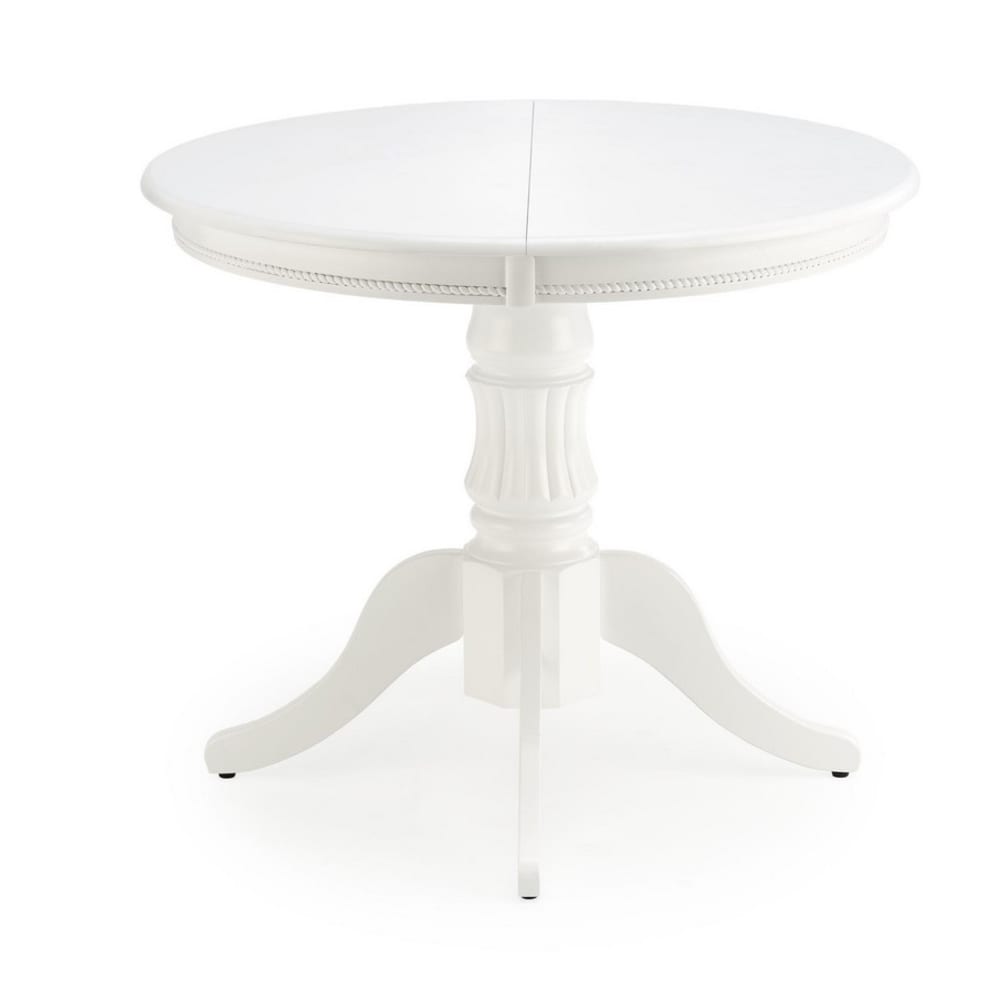 wohnli-moebel-suche-M26100597 Wohnli Möbelsuche - Ausziehbarer runder Tisch mit weißem Mittelbein 90-124 cm