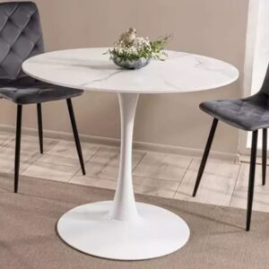 wohnli-moebel-suche-M26100605-1 Runder Tisch mit weißer Keramikplatte 90 cm 90x75x90cm Keramik Weiß MSO Möbel Esszimmermöbel Esstische