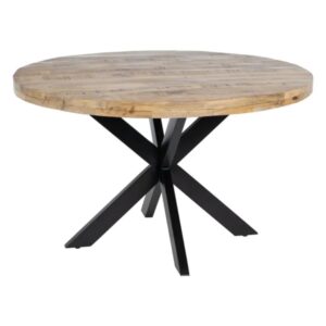 wohnli-moebel-suche-M26100608 Wohnli Möbelsuche - Runder Esstisch aus rohem Holz mit schwarzem Sternfuß