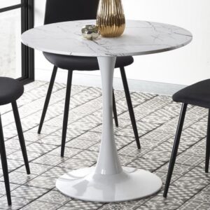 Runder Tisch mit Platte in Marmoroptik und Metallbein – weiß 80 cm 80x73x80cm Holz Weiß MSO Möbel Esszimmermöbel Esstische