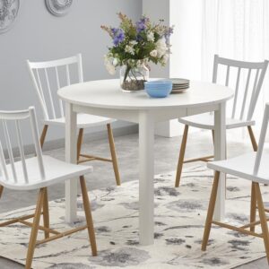 wohnli-moebel-suche-M26100616-1 Runder weißer Esstisch mit Verlängerung 102x76x102cm Holz Weiß MSO Möbel Esszimmermöbel Esstische