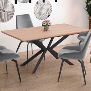 wohnli-moebel-suche-M26100617-1 Ausziehbarer Esstisch mit zentralem Metallbein 160x76x90cm Holz Braun MSO Möbel Esszimmermöbel Esstische