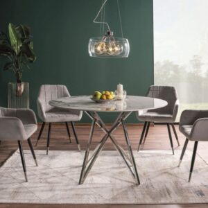 wohnli-moebel-suche-M26100622-1 Runder Esstisch in weißer Marmoroptik mit Chromgestell 120x76x120cm Keramik Weiß MSO Möbel Esszimmermöbel Esstische