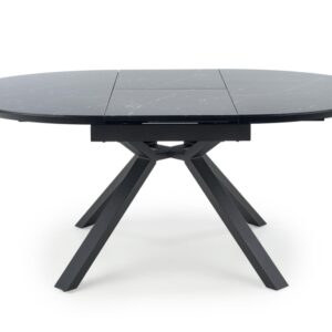 Ausziehbarer runder Esstisch in schwarzer Marmoroptik 130x76x130cm Glas Schwarz MSO Möbel Esszimmermöbel Esstische