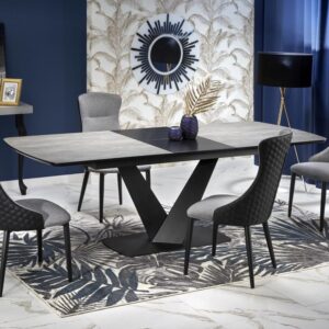 wohnli-moebel-suche-M26100650-1 Designer-Esstisch mit zentralem schwarzem Metallbein 180-230x95cm 180x76x95cm Holz Schwarz MSO Möbel Esszimmermöbel Esstische
