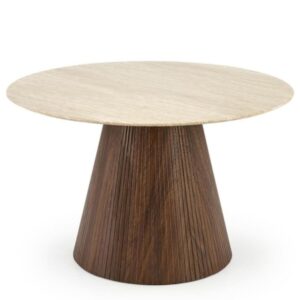 wohnli-moebel-suche-M26100651 Wohnli Möbelsuche - Runder Esstisch mit Travertin-Marmorplatte und Holzbein 120 cm