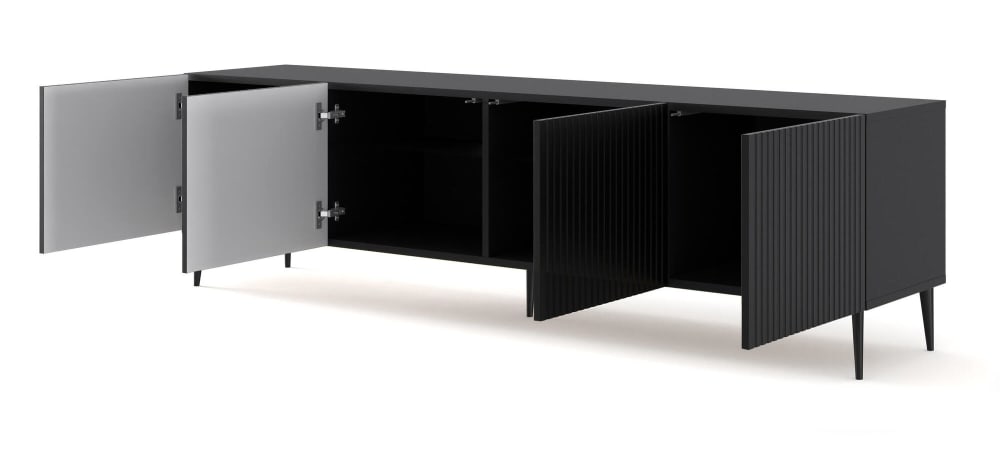TV-Lowboard Schwarz 200 x 42 x 56 cm 42x56x200cm Spanplatte Schwarz Furnlux Möbel Wohnzimmermöbel TV-Möbel