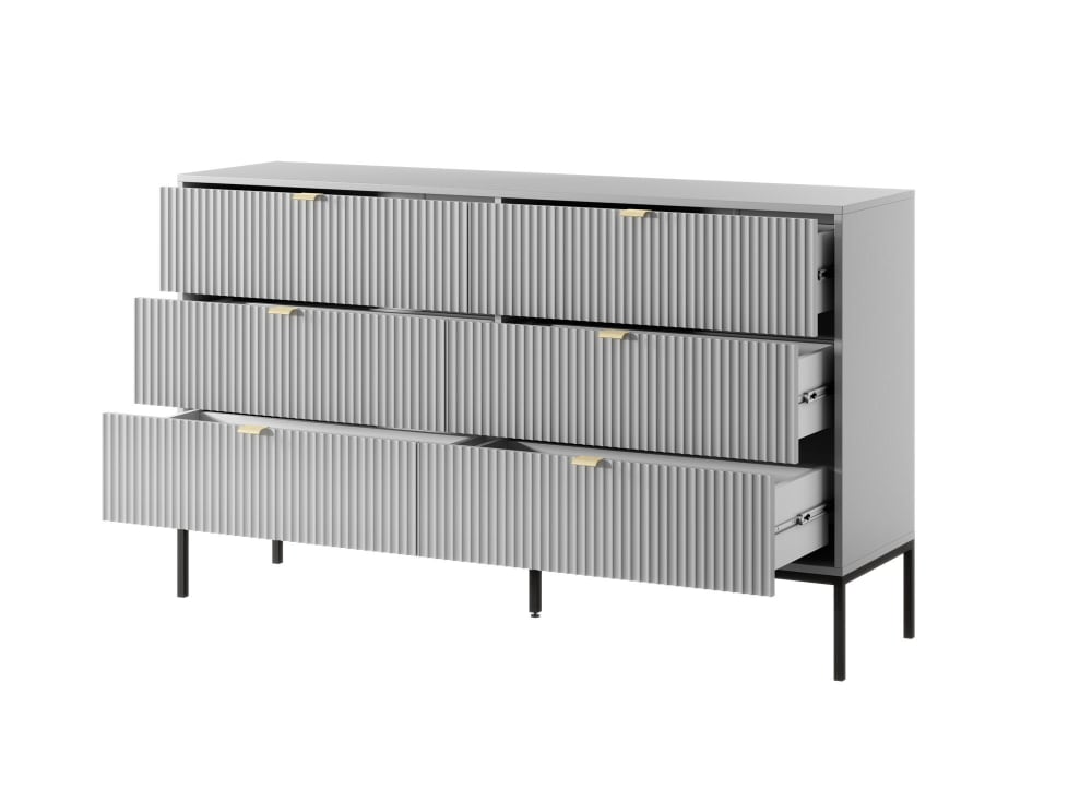 Kommode Grau Schwarz 154 x 39 x 91 cm 39x91x154cm Spanplatte Grau Furnlux Möbel Schlafzimmermöbel Kommoden